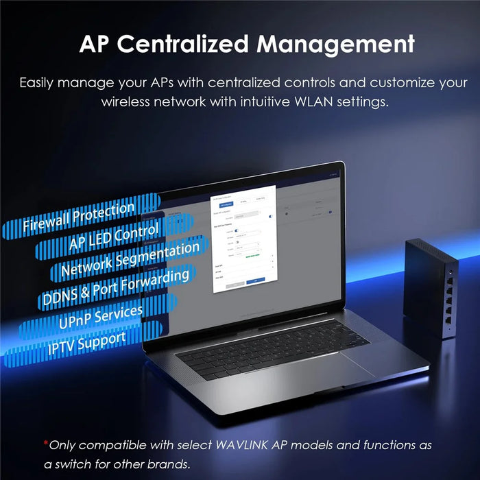 WAVLINK WN701AE 5-Port Gigabit Poe Switch IEEE 802.3AF / AT Auto-Discovery Centralized AP Management - AU Plug - 6