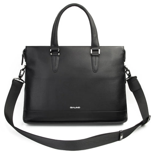 QIALINO For Universal 15 Inch Laptop Storage Bag Genuine Cow Leather Sleeve Case with Detachable Shoulder Strap - 1