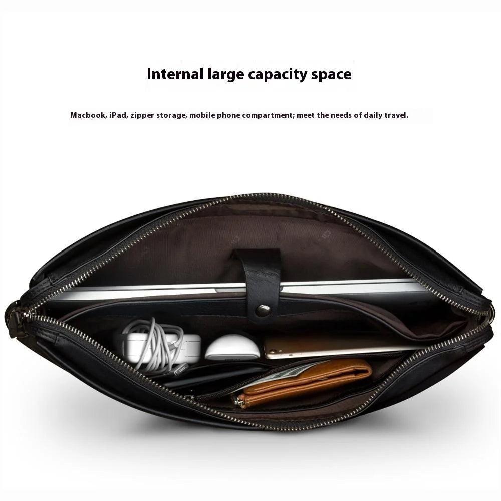 QIALINO For Universal 15 Inch Laptop Storage Bag Genuine Cow Leather Sleeve Case with Detachable Shoulder Strap - 4