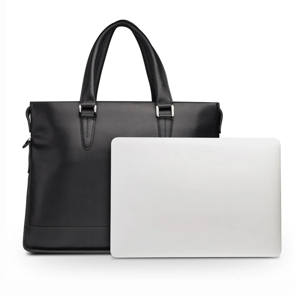 QIALINO For Universal 15 Inch Laptop Storage Bag Genuine Cow Leather Sleeve Case with Detachable Shoulder Strap - 5