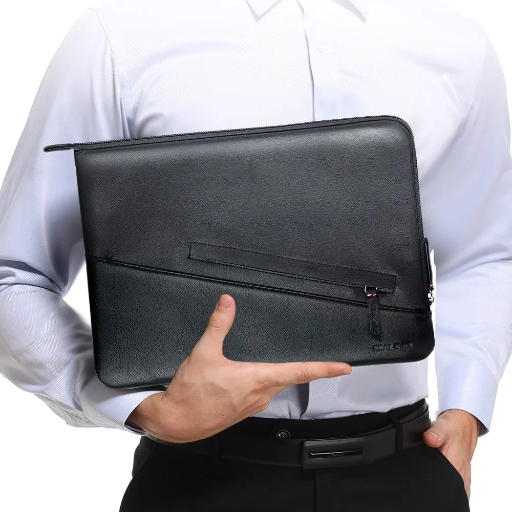 QIALINO Shockproof Case for 13 Inch Laptop Sleeve Bag Ultra Thin Wear Resistant Genuine Cow Leather Pouch - 2