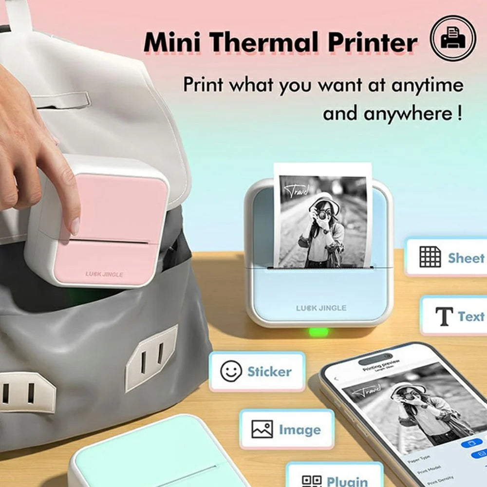 S1 Portable BT Thermal Label Printer for Barcode / Sticker / Tag / Receipt Mini Printer with 5 Rolls Included - White - 2