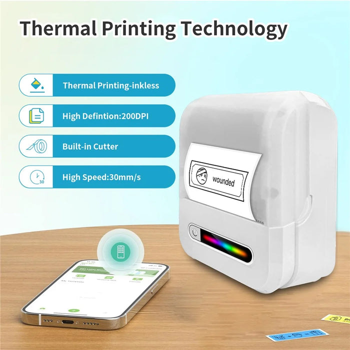U1 200DPI Mini Portable Thermal Label Printer for Office Home Inkless Adhesive Sticker Printing Machine - White - 2