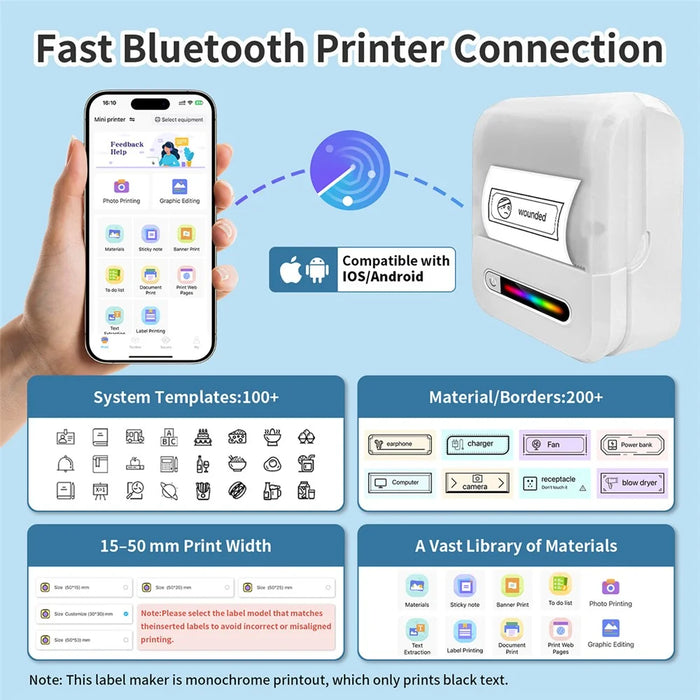 U1 200DPI Mini Portable Thermal Label Printer for Office Home Inkless Adhesive Sticker Printing Machine - White - 6