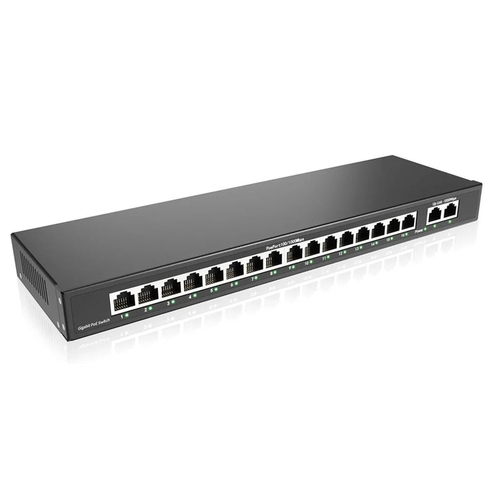ZOSI 16-Port Gigabit Poe Switch with 2 Gigabit Uplink Ports 156W for 16 Poe+ Ports IEEE802.3af / at - US Plug - 1