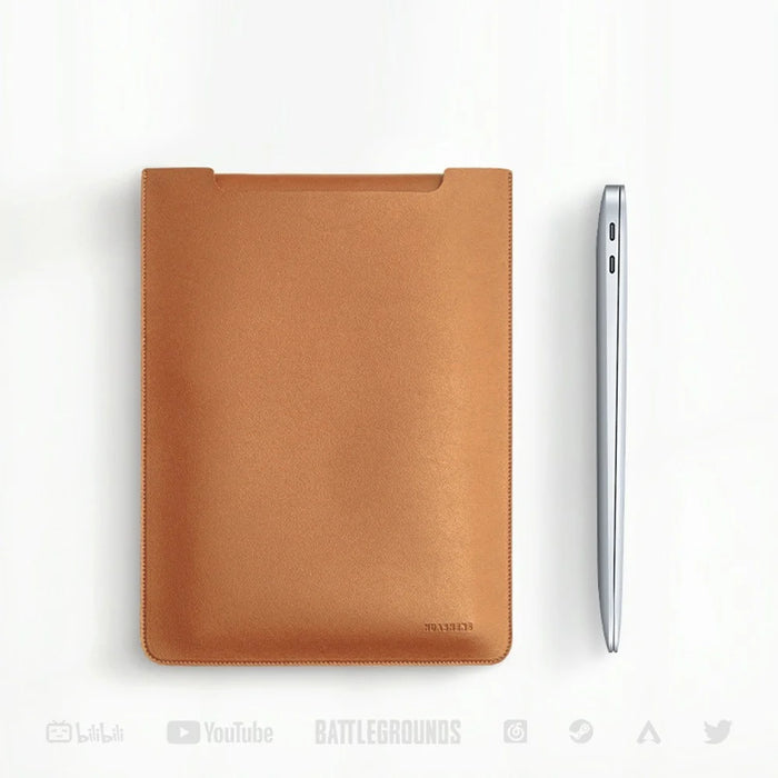 HUASHENG For 13  /  13.3  /  14 Inch Laptop Sleeve Ultra Thin PU Leather Portable Non Magnetic Vertical Notebook Bag - Light Brown - 3