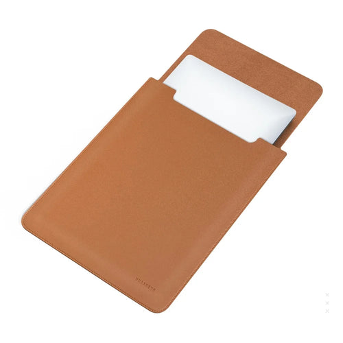 HUASHENG For 12 Inch Laptop Sleeve Ultra Thin PU Leather Portable Non Magnetic Vertical Notebook Bag - Light Brown - 1