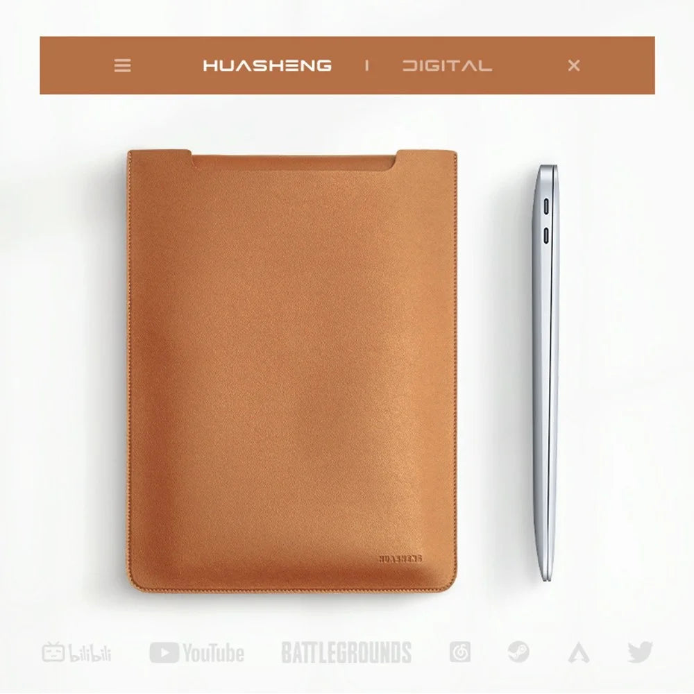 HUASHENG For 15.6 / 16 Inch Laptop Sleeve Ultra Thin PU Leather Portable Non Magnetic Vertical Notebook Bag - Light Brown - 3