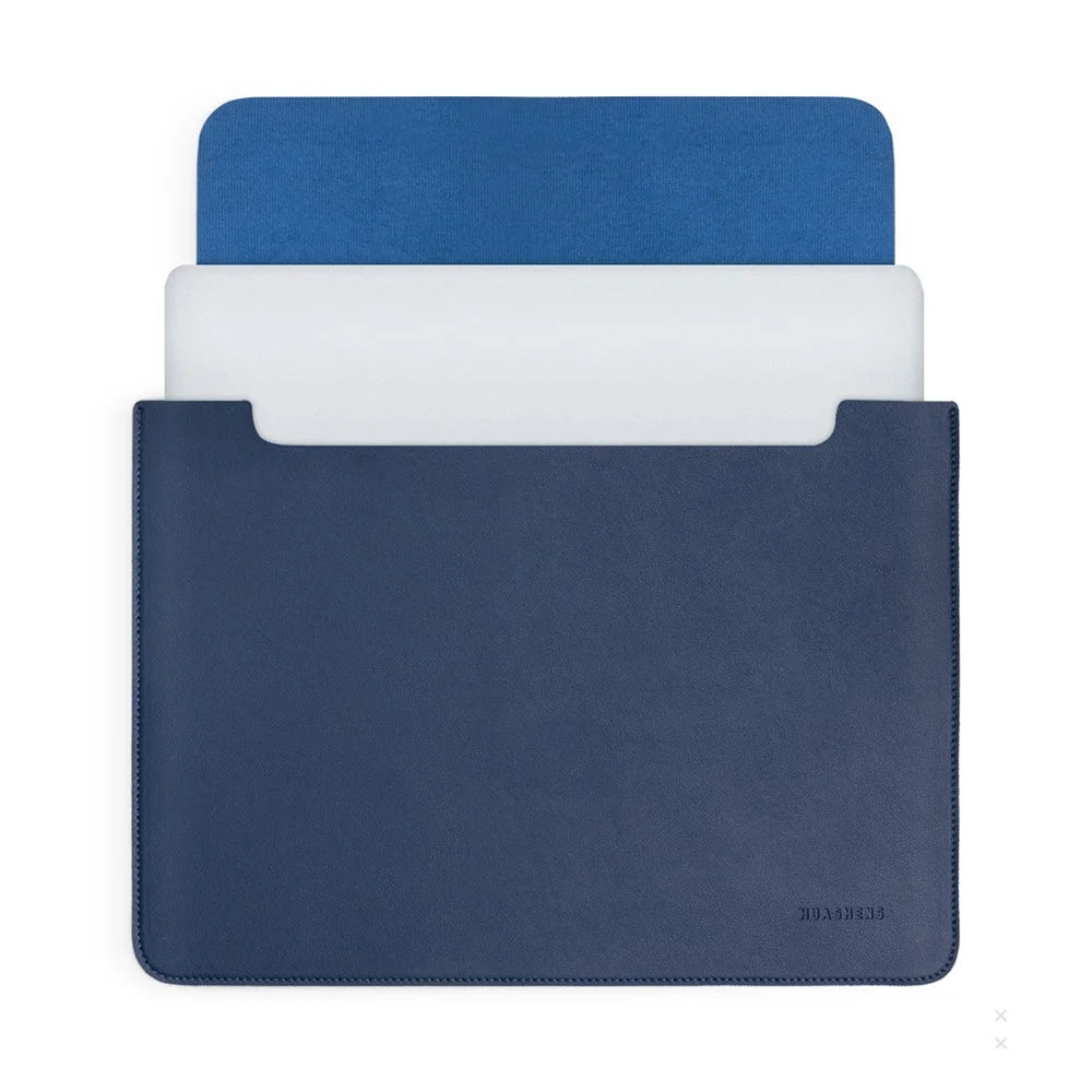 HUASHENG For 13 / 13.3 / 14 Inch Notebook Bag Ultra Thin Non Magnetic PU Leather Horizontal Laptop Sleeve - Navy Blue - 1