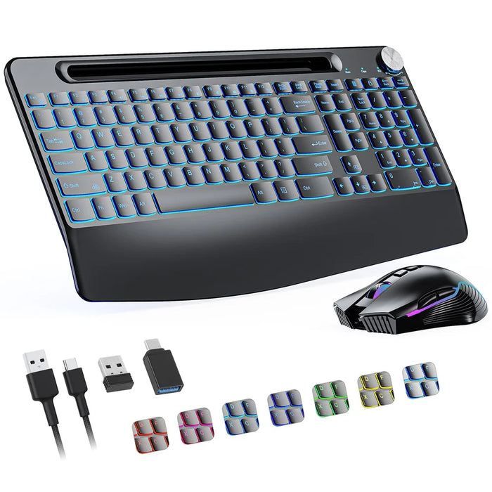 2.4G Wireless Keyboard Mouse Set Ergonomic RGB Backlit Computer Laptop Rechargeable Keyboard Mouse - 1