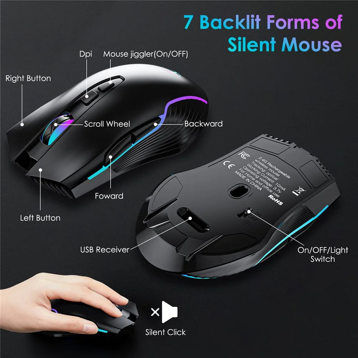 2.4G Wireless Keyboard Mouse Set Ergonomic RGB Backlit Computer Laptop Rechargeable Keyboard Mouse - 4
