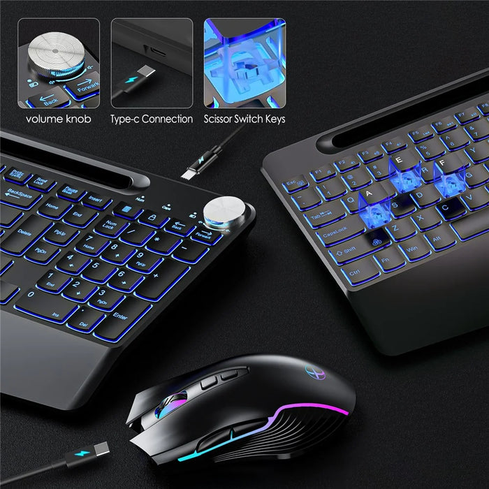 2.4G Wireless Keyboard Mouse Set Ergonomic RGB Backlit Computer Laptop Rechargeable Keyboard Mouse - 5