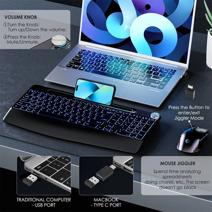 2.4G Wireless Keyboard Mouse Set Ergonomic RGB Backlit Computer Laptop Rechargeable Keyboard Mouse - 6