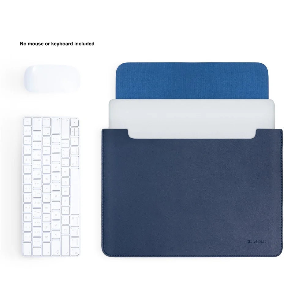 HUASHENG For 15 / 15.4 Inch Notebook Bag Ultra Thin Non Magnetic PU Leather Horizontal Laptop Sleeve - Navy Blue - 2