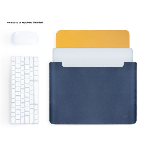 HUASHENG For 13 / 13.3 / 14 Inch Laptop Sleeve Double-Sided PU Leather Protective Case Horizontal Notebook Bag - Navy Blue - 2