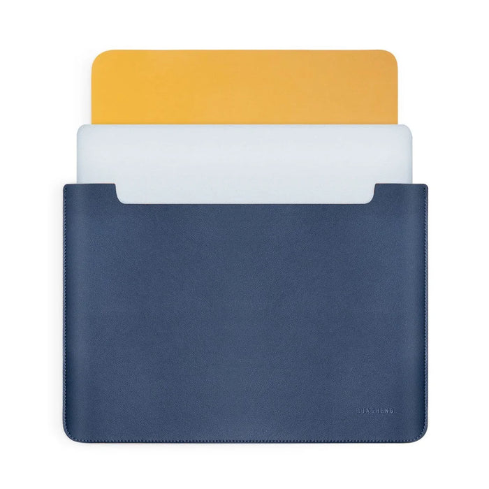 HUASHENG For 11 Inch Laptop Sleeve Double-Sided PU Leather Protective Case Horizontal Notebook Bag - Navy Blue - 1