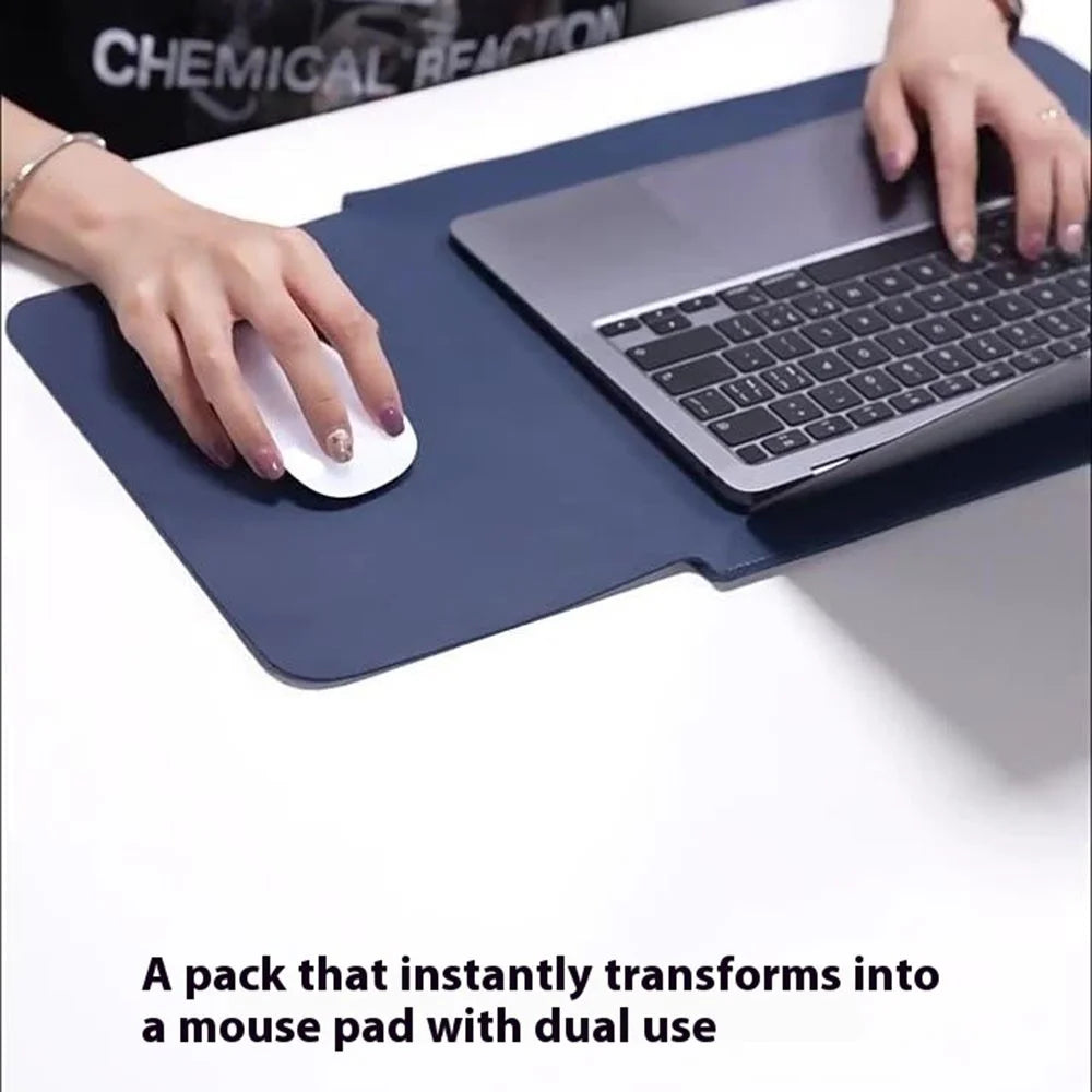 HUASHENG Vertical Protective Case for 13 / 13.3 / 14 Inch Laptop Sleeve Double-Sided PU Leather Notebook Bag - Navy Blue - 3