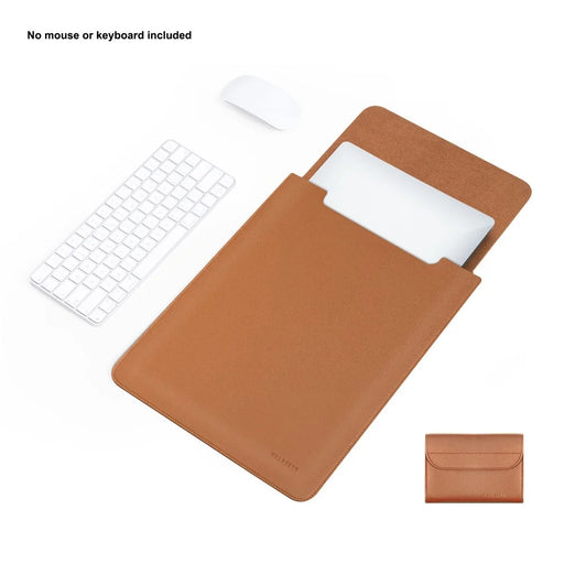 HUASHENG Vertical Laptop Sleeve with Mini Pouch for 13 / 13.3 / 14 Inch Notebook Bag Ultra Thin Portable PU Leather Case - Light Brown - 2