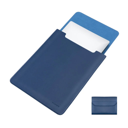 HUASHENG For 15.6 / 16 Inch Laptop Sleeve PU Leather Mouse Pad Vertical Notebook Bag with Accessories Pouch - Navy Blue - 1