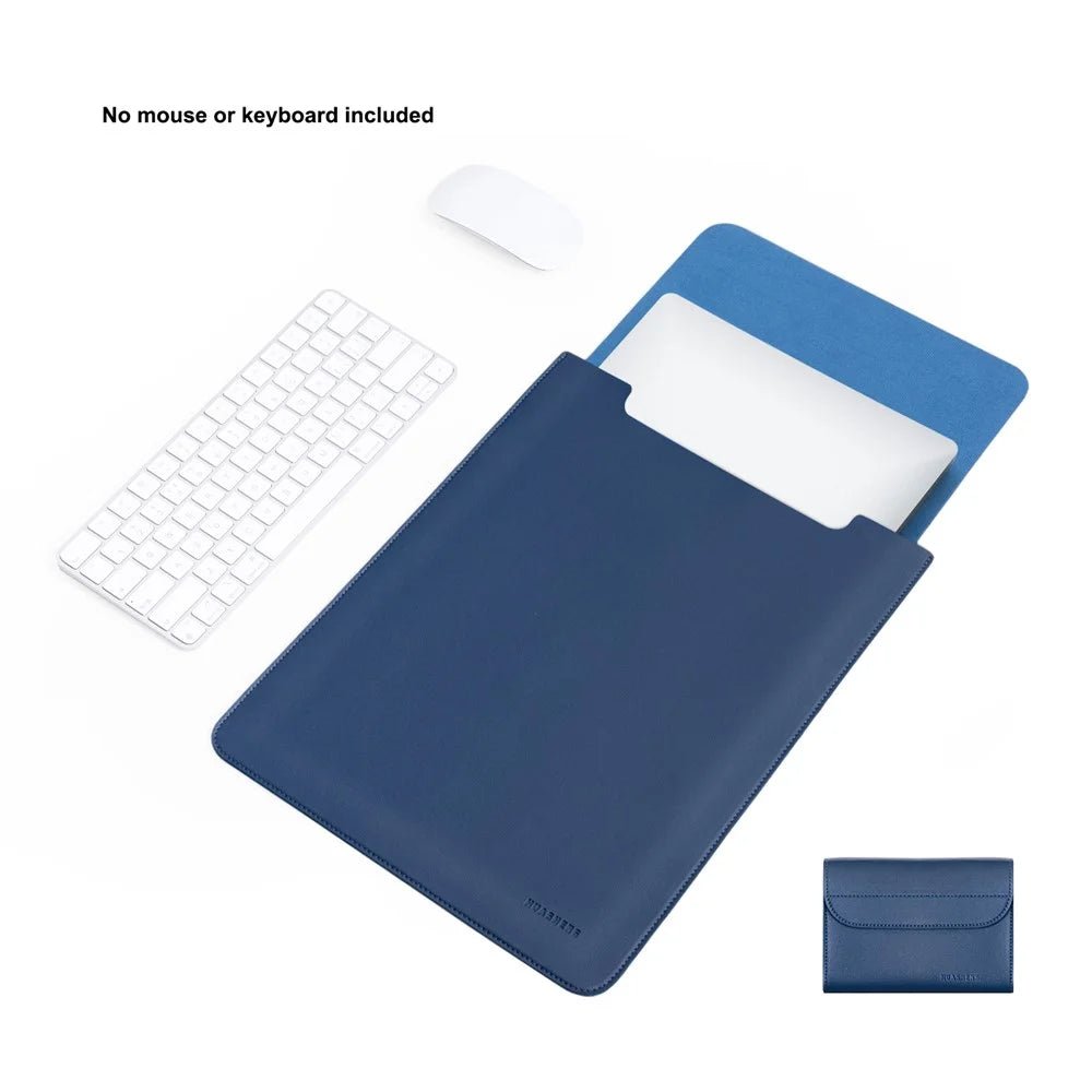 HUASHENG For 15.6 / 16 Inch Laptop Sleeve PU Leather Mouse Pad Vertical Notebook Bag with Accessories Pouch - Navy Blue - 2