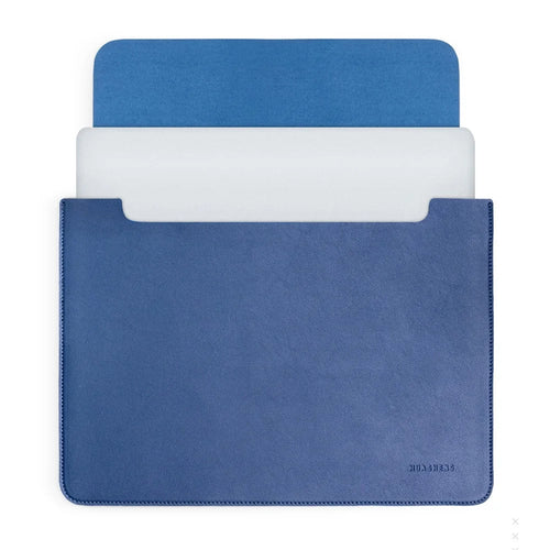 HUASHENG For 13 / 13.3 / 14 Inch Laptop Sleeve PU Leather Plush Lining Horizontal Notebook Bag with Accessory Pouch - Navy Blue - 1