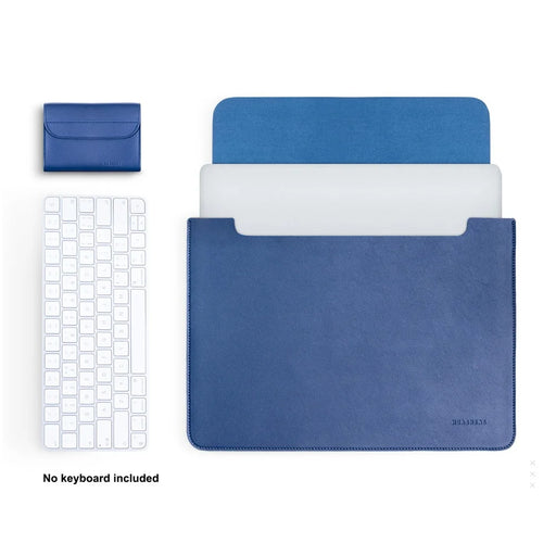 HUASHENG For 13 / 13.3 / 14 Inch Laptop Sleeve PU Leather Plush Lining Horizontal Notebook Bag with Accessory Pouch - Navy Blue - 2