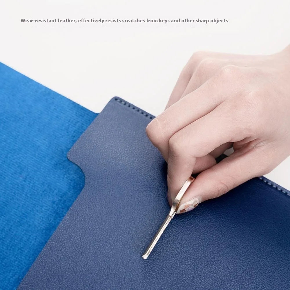 HUASHENG For 13 / 13.3 / 14 Inch Laptop Sleeve PU Leather Plush Lining Horizontal Notebook Bag with Accessory Pouch - Navy Blue - 5