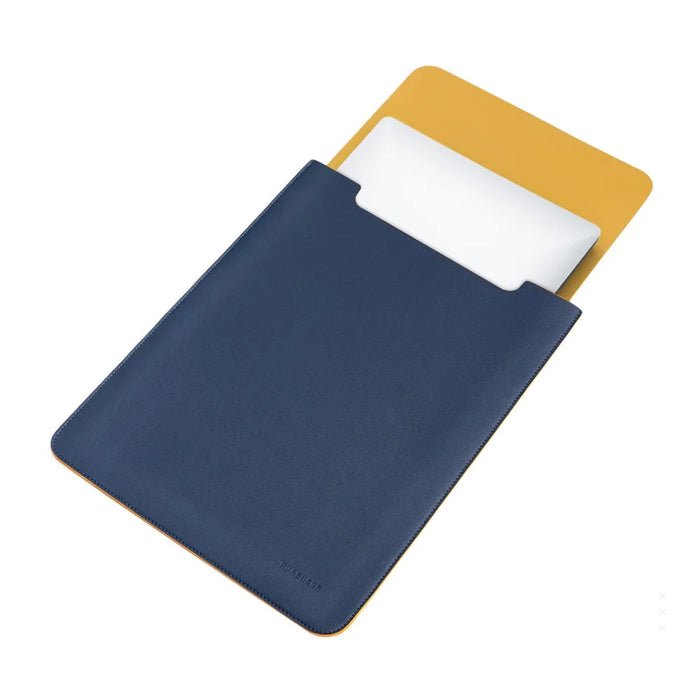 HUASHENG For 15.6 / 16 Inch Laptop Sleeve Double-sided PU Leather Mouse Pad Notebook Bag + Accessory Pouch - Vertical / Navy Blue+Yellow - 1