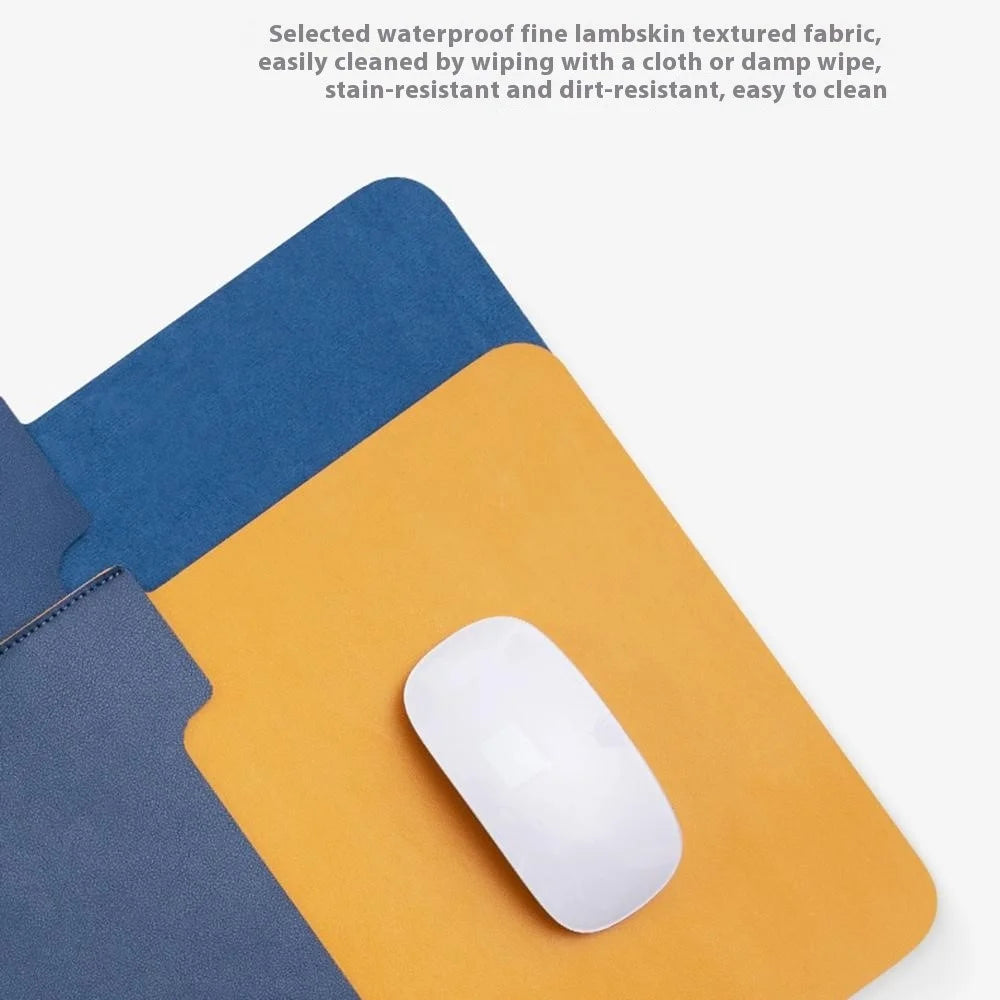 HUASHENG For 15.6 / 16 Inch Laptop Sleeve Double-sided PU Leather Mouse Pad Notebook Bag + Accessory Pouch - Vertical / Navy Blue+Yellow - 5