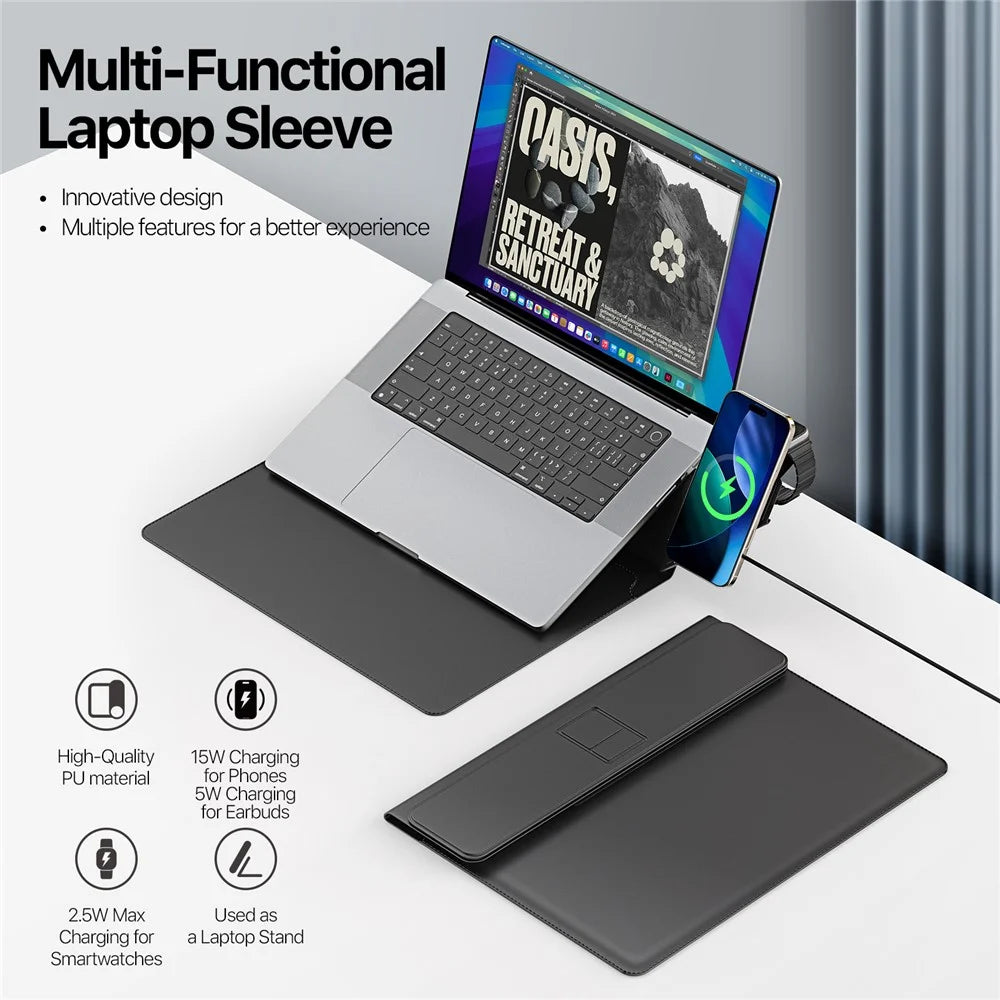 DUX DUCIS AirQ Series for 13.6 - 14.2 inch Laptop Sleeve Case with Stand / Wireless Charging - Black - 5