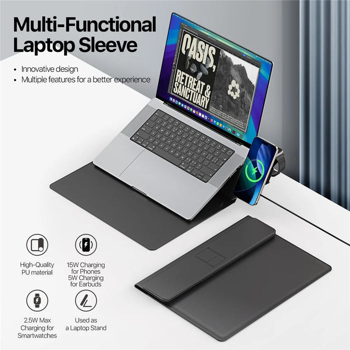 DUX DUCIS AirQ Series for 15 - 16 inch Laptop Sleeve Case with Stand / Wireless Charging - Black - 5