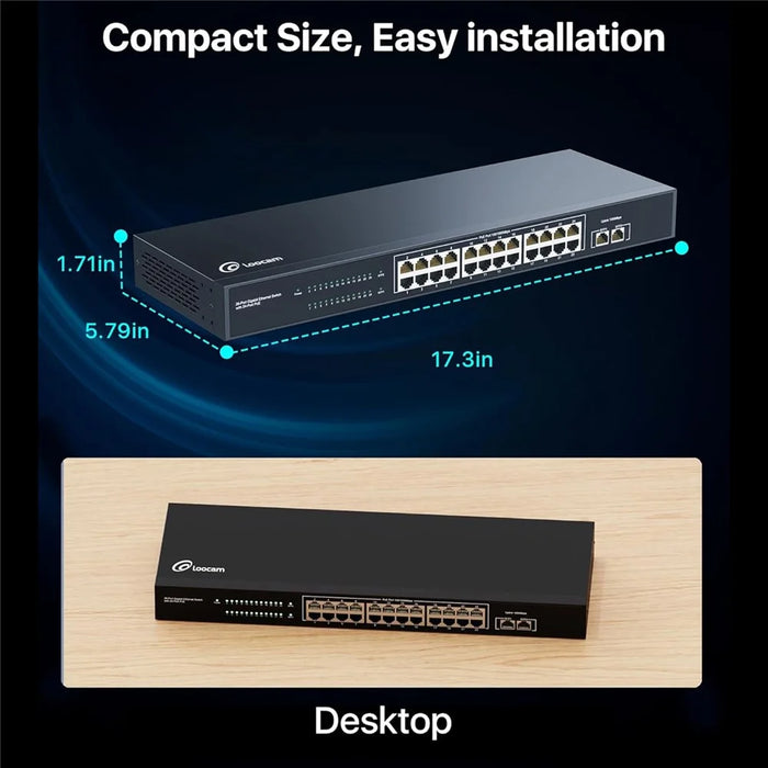 ZOSI 24 Port Gigabit PoE Switch with 2 SFP Ports 156W IEEE802.3af Unmanaged Network Switcher - US Plug - 2