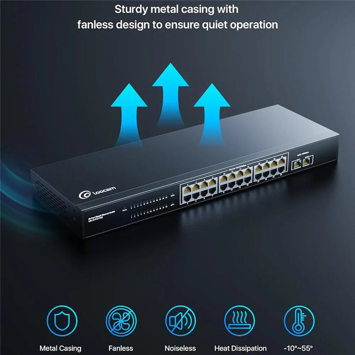 ZOSI 24 Port Gigabit PoE Switch with 2 SFP Ports 156W IEEE802.3af Unmanaged Network Switcher - US Plug - 3