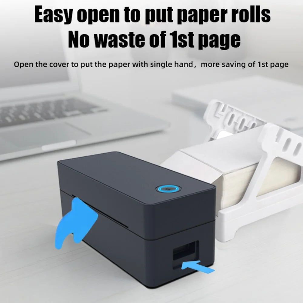 110mm Thermal Label Printer USB Interface Direct Thermal Printing Portable Shipping Bill Printer - Black  /  US Plug - 2