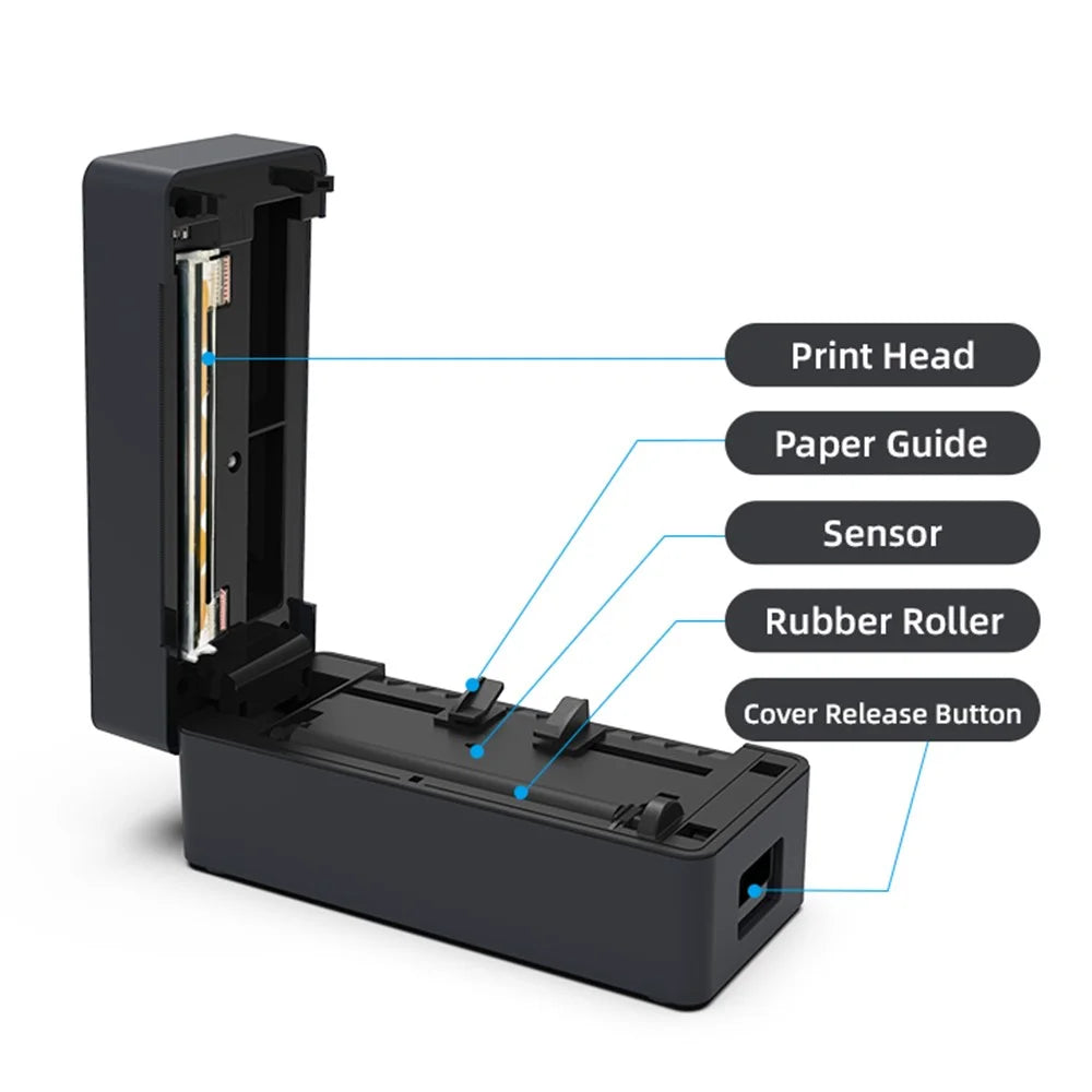 110mm Thermal Label Printer USB Interface Direct Thermal Printing Portable Shipping Bill Printer - Black  /  US Plug - 6