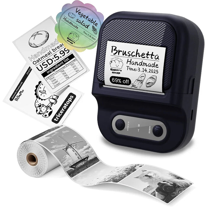 P2 Portable Handheld Thermal Label Printer for Product, Address, Barcodes Type-C 203DPI Label Maker - Black - 1