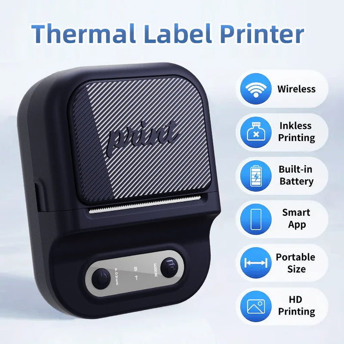 P2 Portable Handheld Thermal Label Printer for Product, Address, Barcodes Type-C 203DPI Label Maker - Black - 2