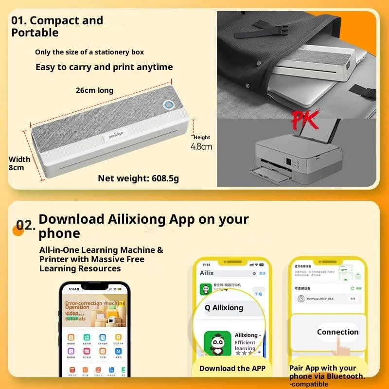PERIPAGE P81 A4 Inkless Thermal Printer 203DPI Wireless Bluetooth-compatible Portable Mobile Printer - 5