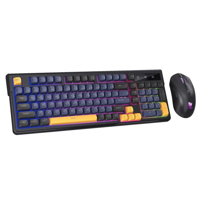 T-WOLF TF330 Wired Gaming Keyboard Mouse Combo Set 98 Keys 7200 DPI Keyboard Mouse with RGB Backlit - Navy Blue + Black Set - 2