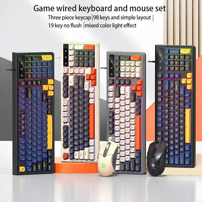 T-WOLF TF330 Wired Gaming Keyboard Mouse Combo Set 98 Keys 7200 DPI Keyboard Mouse with RGB Backlit - Navy Blue + Black Set - 4