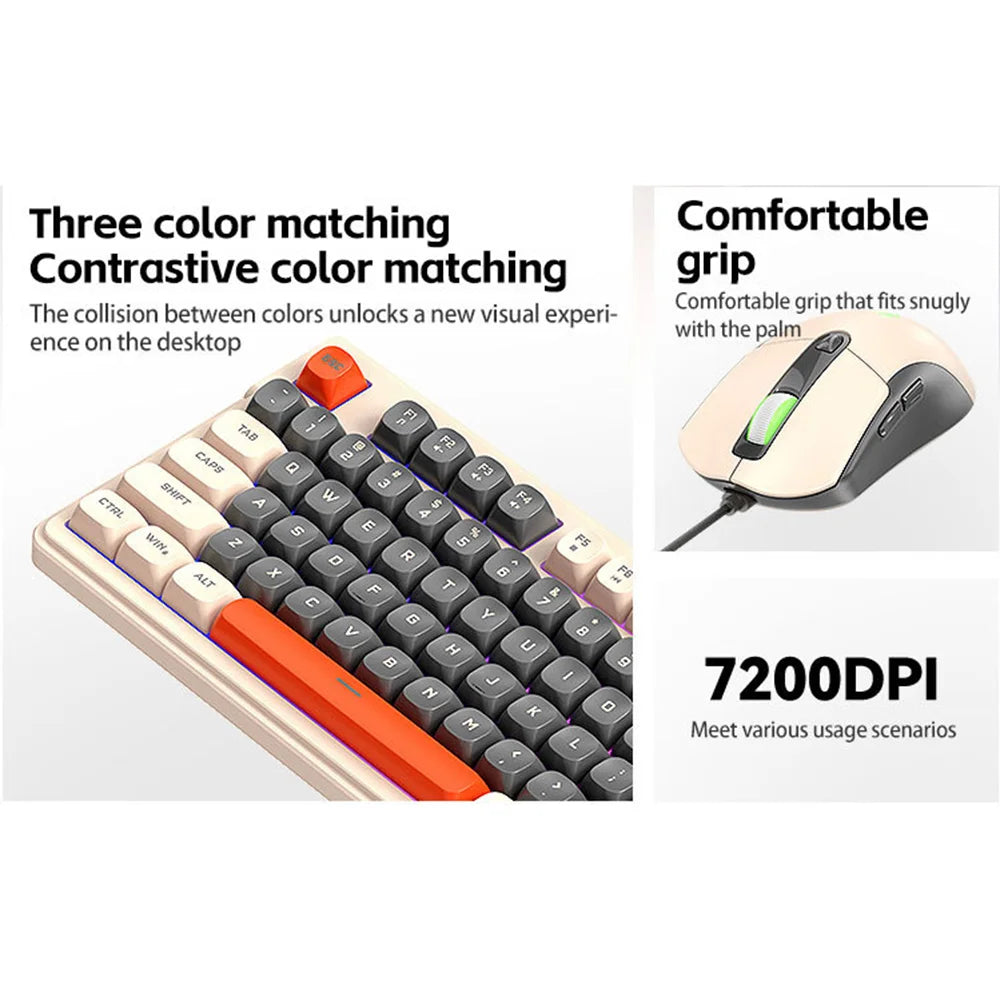 T-WOLF TF330 Wired Gaming Keyboard Mouse Combo Set 98 Keys 7200 DPI Keyboard Mouse with RGB Backlit - Navy Blue + Black Set - 5