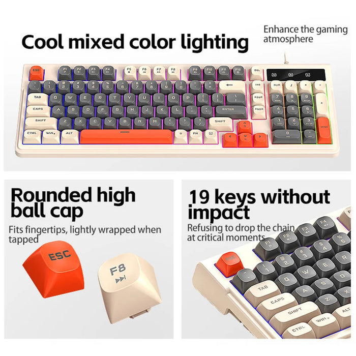 T-WOLF TF330 Wired Gaming Keyboard Mouse Combo Set 98 Keys 7200 DPI Keyboard Mouse with RGB Backlit - Navy Blue + Black Set - 6