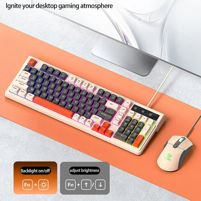 T-WOLF TF330 Wired Gaming Keyboard Mouse Combo Set 98 Keys 7200 DPI Keyboard Mouse with RGB Backlit - Navy Blue + Black Set - 7