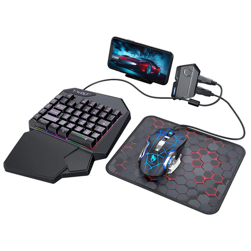 T-WOLF TF950 5PCS Gaming Keyboard Mouse Set Wired 40-Key Keyboard Mouse with Stand and Adapter for Android Phone Tablet  - Black - 1