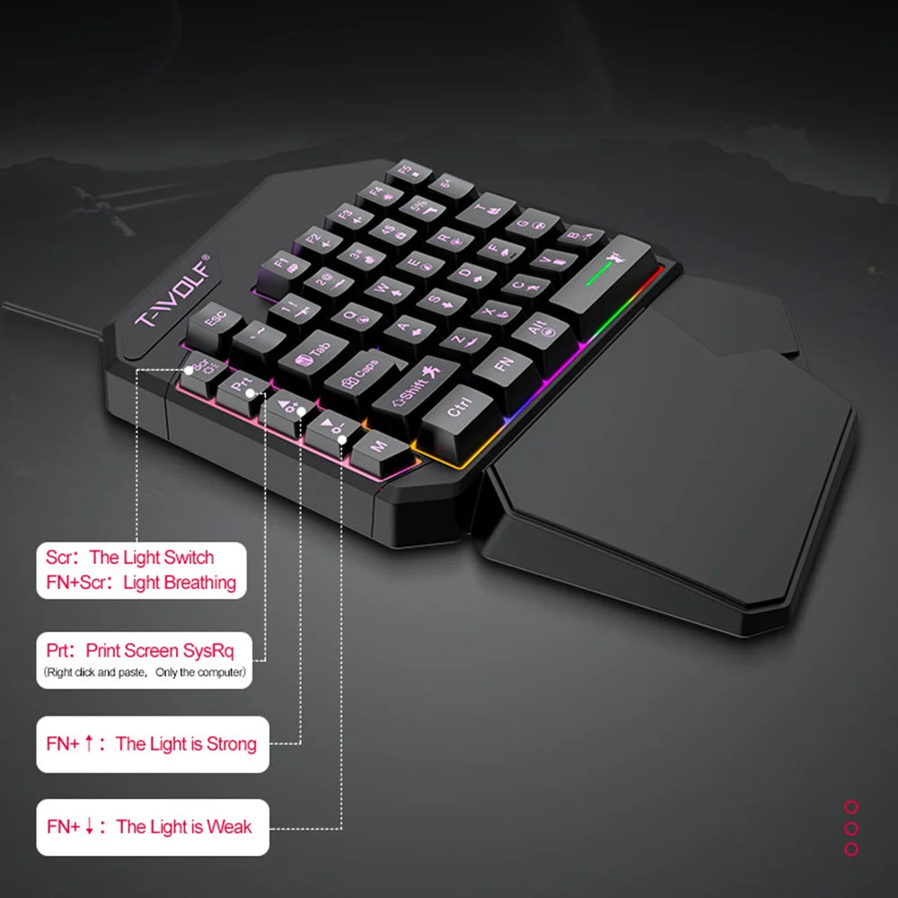 T-WOLF TF950 5PCS Gaming Keyboard Mouse Set Wired 40-Key Keyboard Mouse with Stand and Adapter for Android Phone Tablet  - Black - 6