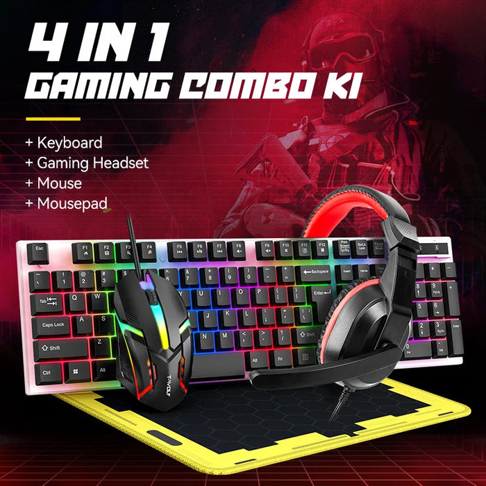 T-WOLF TF240 4 in 1 Gaming Combo Set Keyboard with Backlit Optical Mouse Headset Mousepad for PC / Laptop - Black - 2