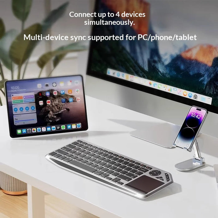 Bluetooth-compatible Wireless Keyboard with Touchpad for Laptop/Tablet/Phone Trackpad Keyboard - Grey+Black - 3