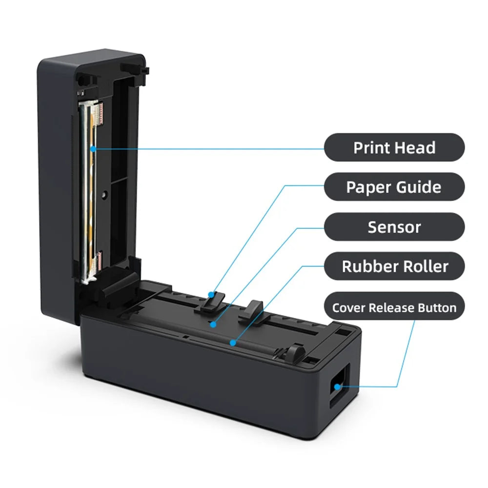 ZJ-9260 110mm Paperless Label Printer Bluetooth-Compatible 160mm / s 203DPI Direct Thermal Printer with USB Port and Stand - US Plug  /  Black - 4