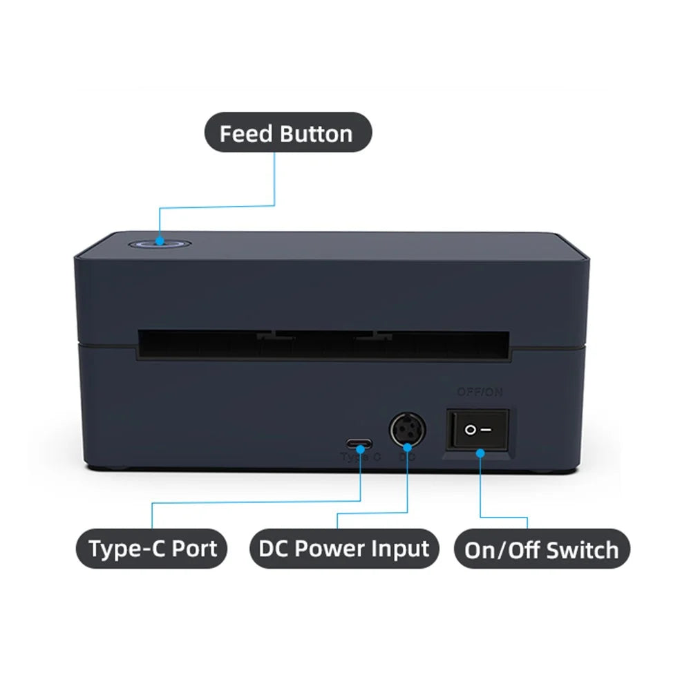 ZJ-9260 110mm Paperless Label Printer Bluetooth-Compatible 160mm / s 203DPI Direct Thermal Printer with USB Port and Stand - US Plug  /  Black - 5