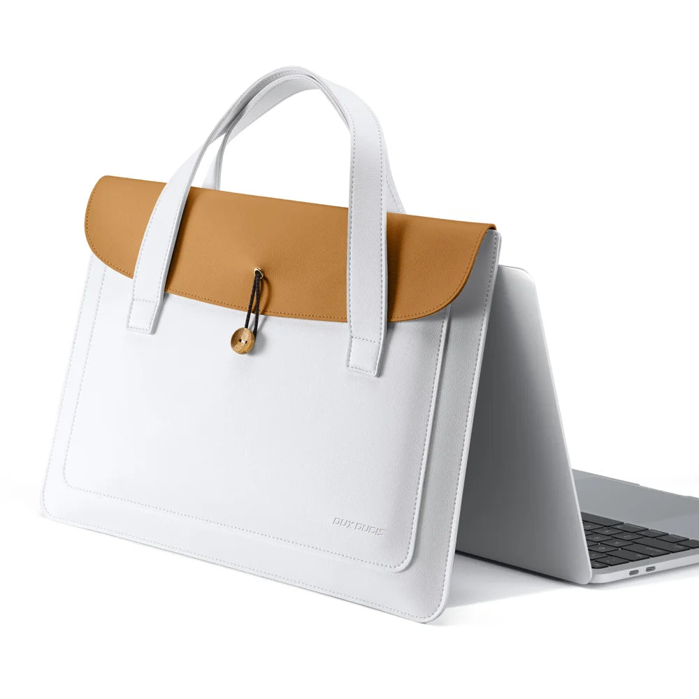 DUX DUCIS PU Leather Handbag for 13-14 Laptop  AURA Series PU Leather Handbag for 13-14 Laptop - Beige+Khaki - 3